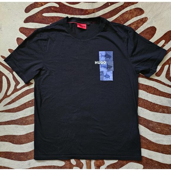 Hugo Boss Red Label Men's Black Dadno Graphic Short Sleeve T-Shirt Shark Sz L - Picture 1 of 6